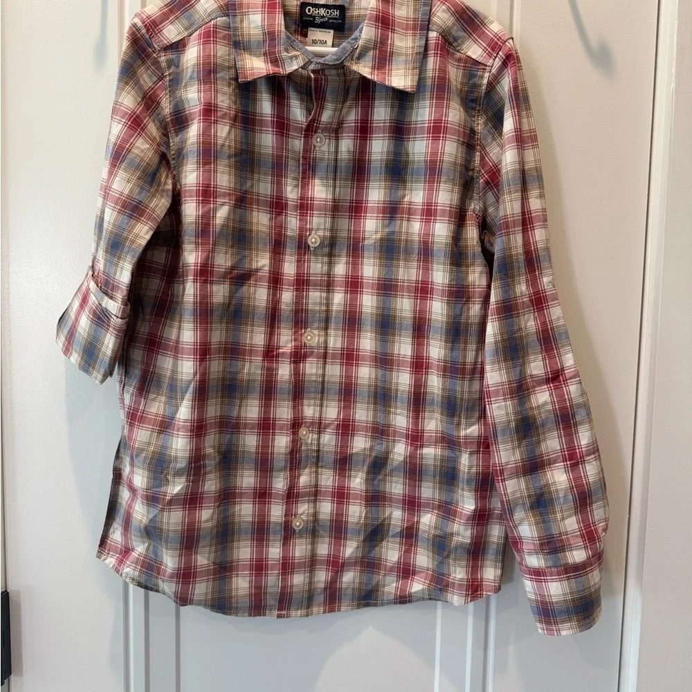 NWT Osh Kosh B’gosh plaid long sleeve dress shirt. Size 10